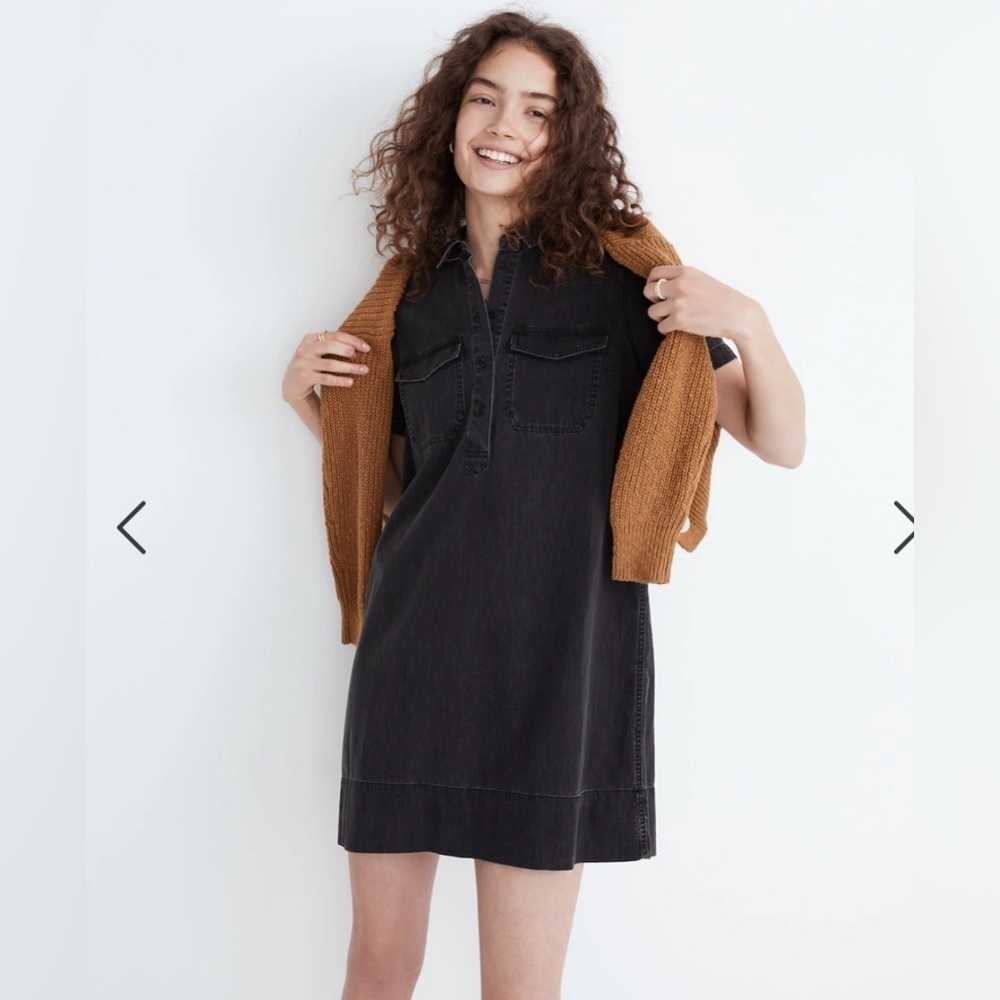 Washed Black Shirt Dress - Casual Women's Short Dress